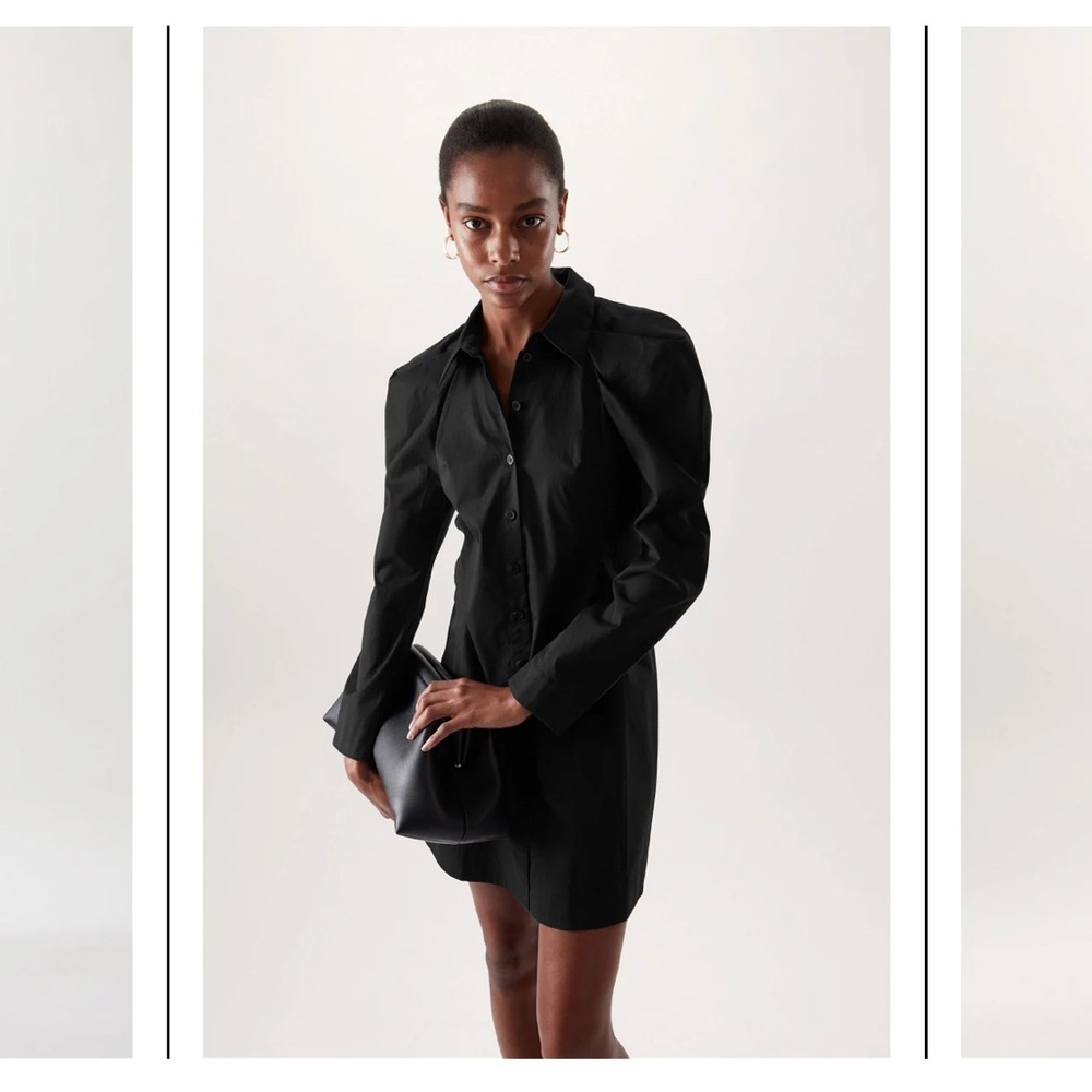 Cos Black Draped Cotton Shirt Dress